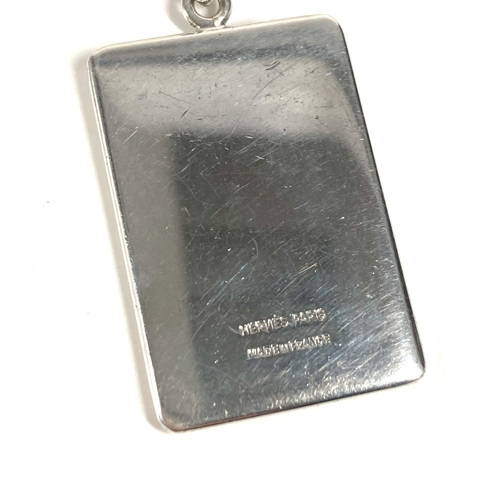 HERMES Logo Enameled Chain Bag Charm Keychain Metal Unisex Silver