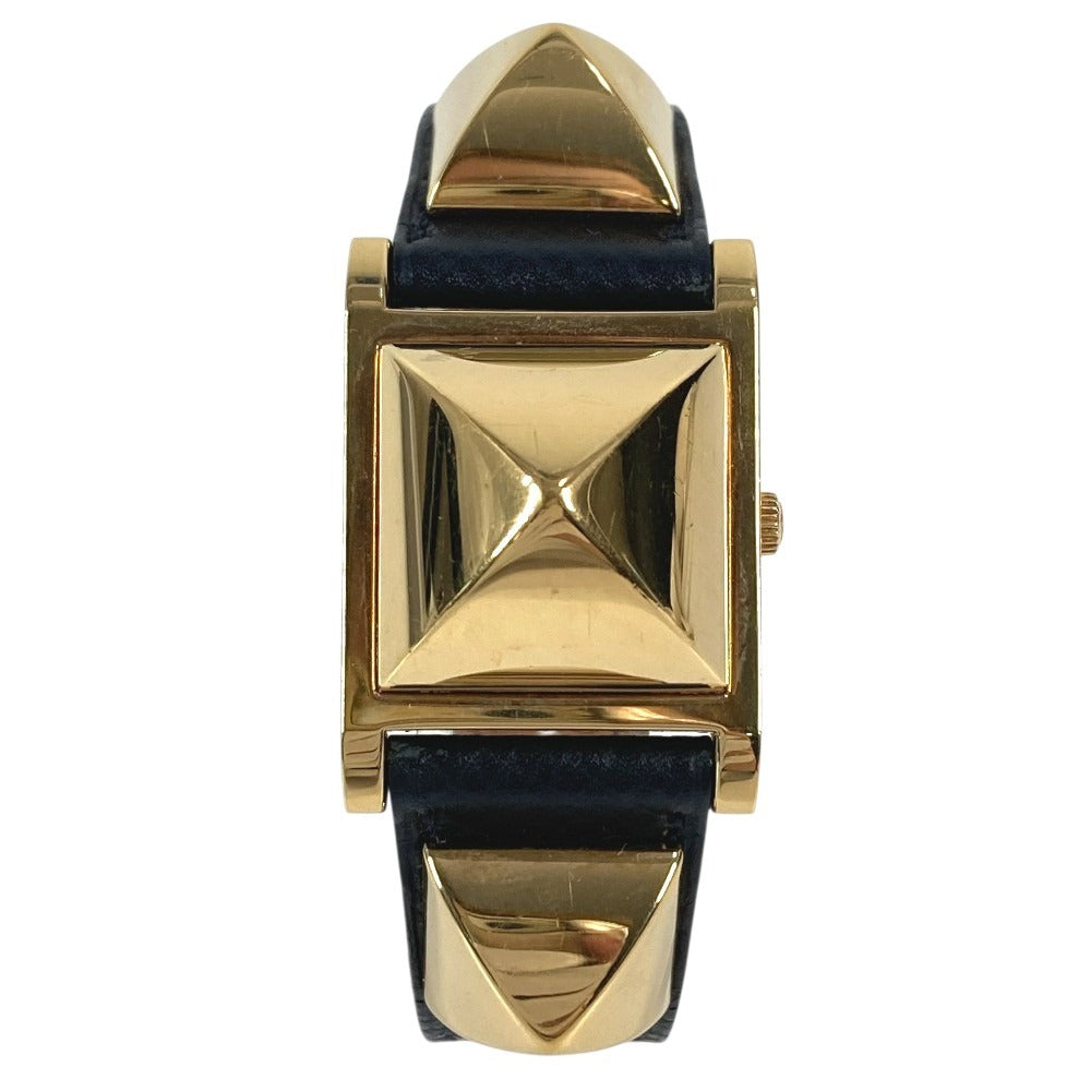 HERMES Medor Quartz Bracelet Watch, Leather, Unisex, Black