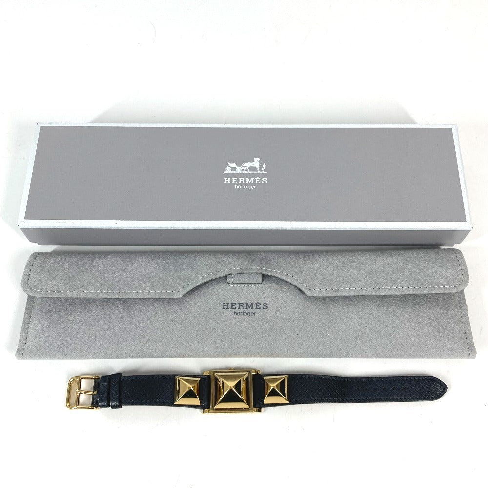 HERMES Medor Quartz Bracelet Watch, Leather, Unisex, Black