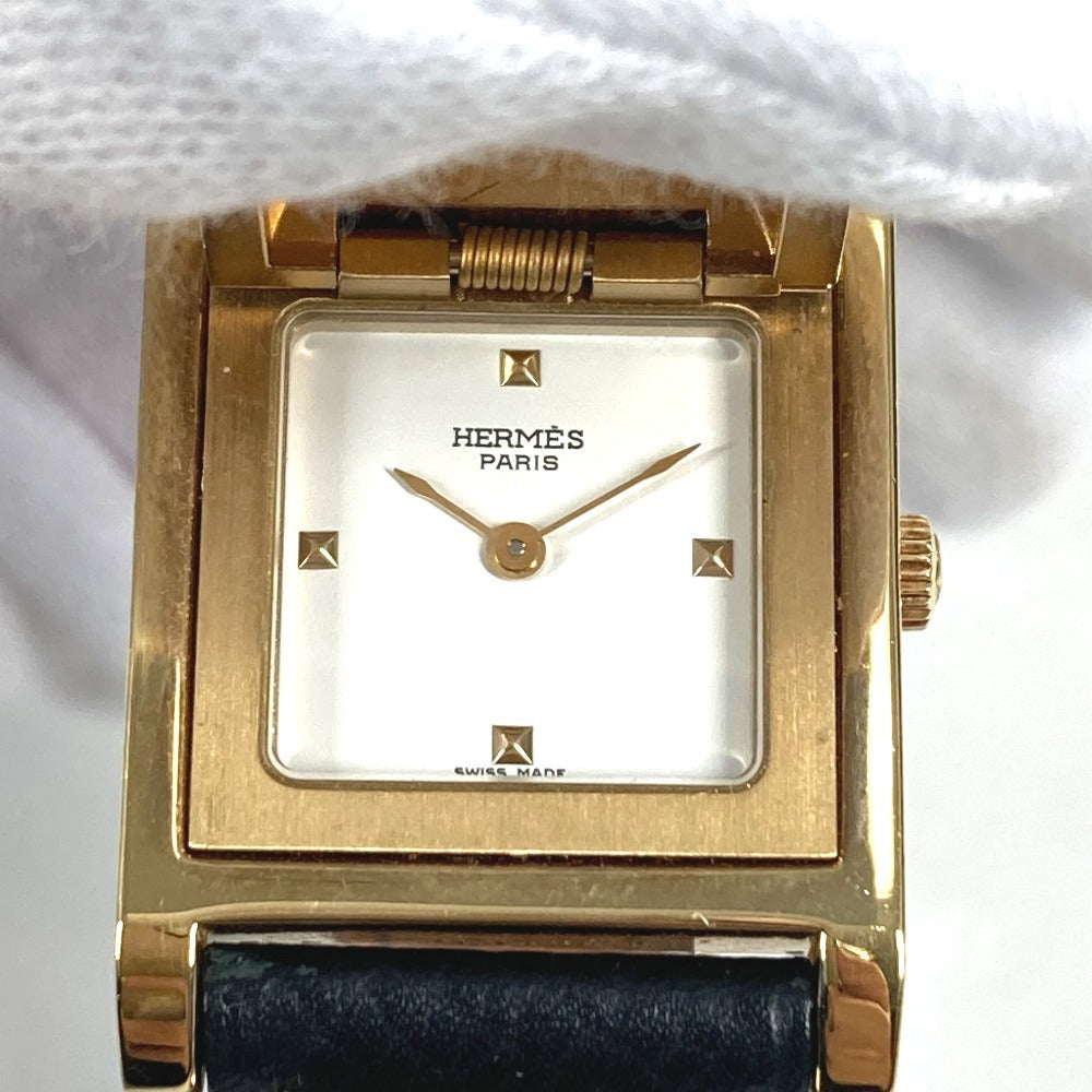 HERMES Medor Quartz Bracelet Watch, Leather, Unisex, Black