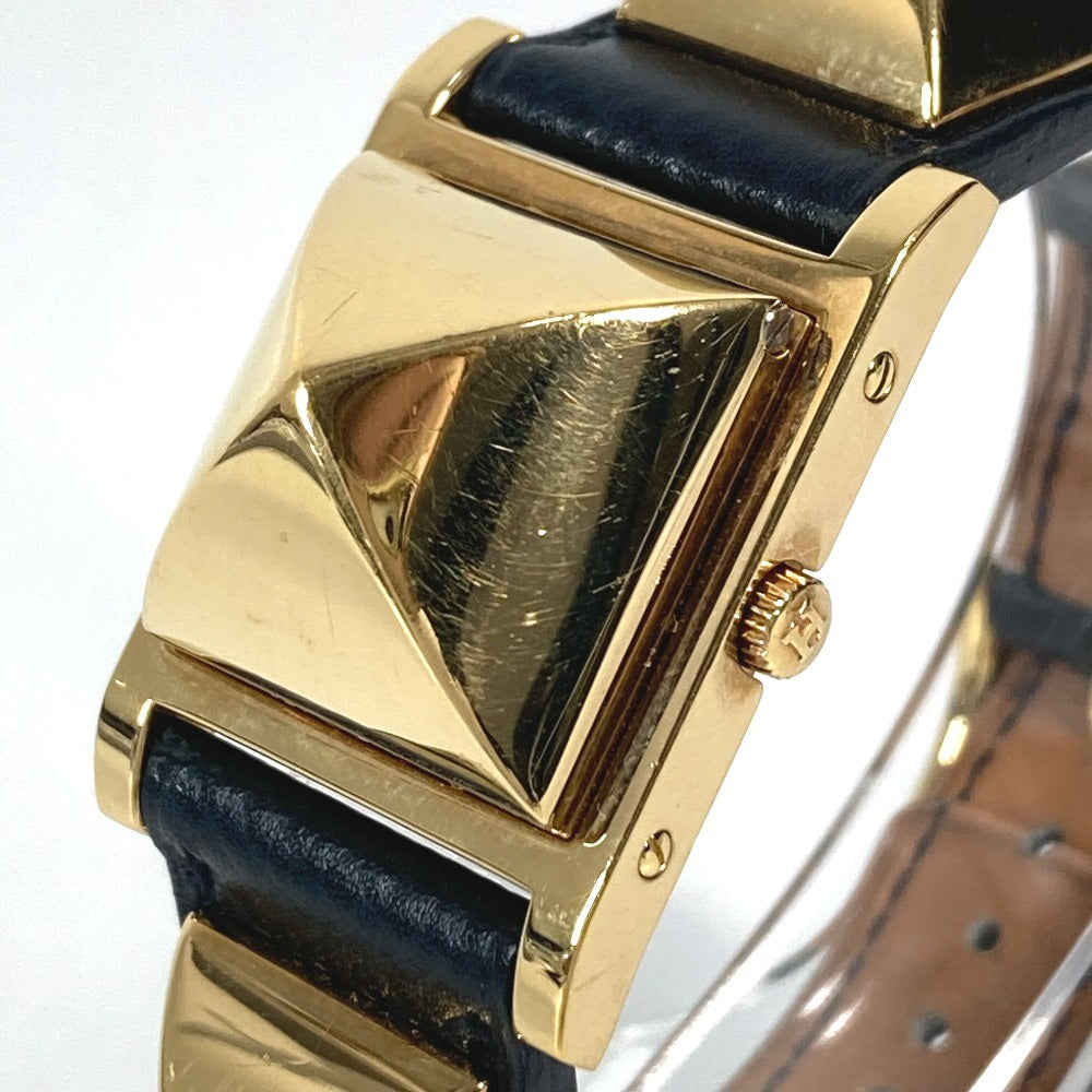 HERMES Medor Quartz Bracelet Watch, Leather, Unisex, Black
