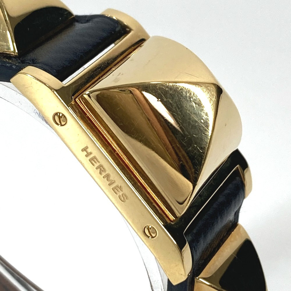 HERMES Medor Quartz Bracelet Watch, Leather, Unisex, Black