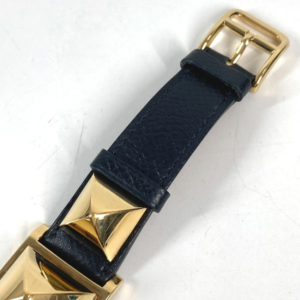 HERMES Medor Quartz Bracelet Watch, Leather, Unisex, Black