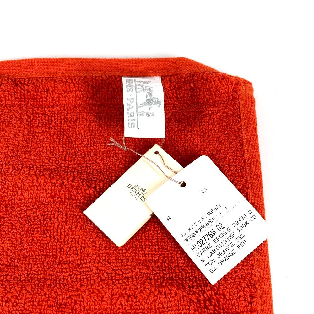 HERMES ラビリンス ハンドタオル ハンカチ タオル コットン レディース オレンジ