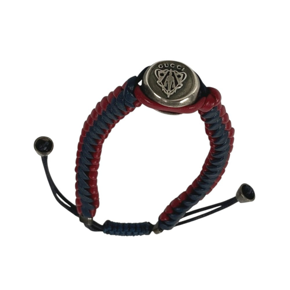 GUCCI 革ブレス ロゴ クレスト アクセサリー ジュエリー 編み込みレザー ブレスレット レザー ユニセックス ネイビー