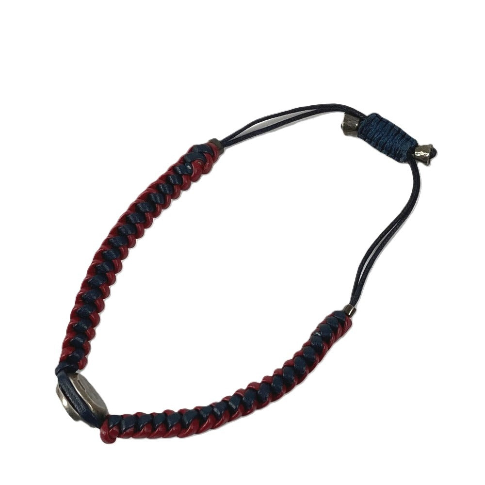 GUCCI 革ブレス ロゴ クレスト アクセサリー ジュエリー 編み込みレザー ブレスレット レザー ユニセックス ネイビー