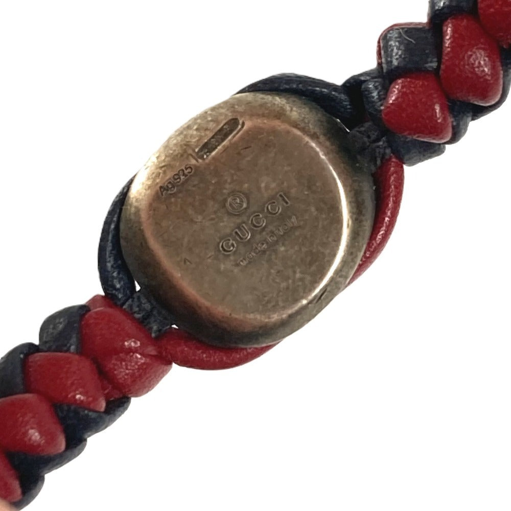GUCCI 革ブレス ロゴ クレスト アクセサリー ジュエリー 編み込みレザー ブレスレット レザー ユニセックス ネイビー