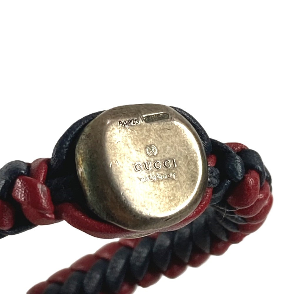 GUCCI 革ブレス ロゴ クレスト アクセサリー ジュエリー 編み込みレザー ブレスレット レザー ユニセックス ネイビー