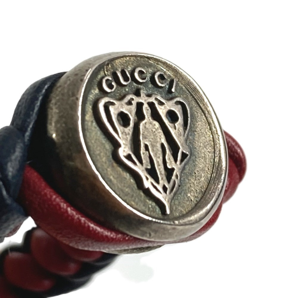 GUCCI 革ブレス ロゴ クレスト アクセサリー ジュエリー 編み込みレザー ブレスレット レザー ユニセックス ネイビー