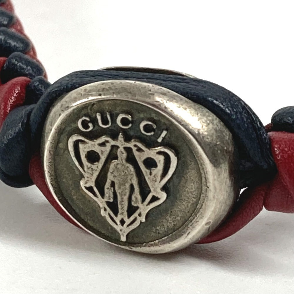 GUCCI 革ブレス ロゴ クレスト アクセサリー ジュエリー 編み込みレザー ブレスレット レザー ユニセックス ネイビー