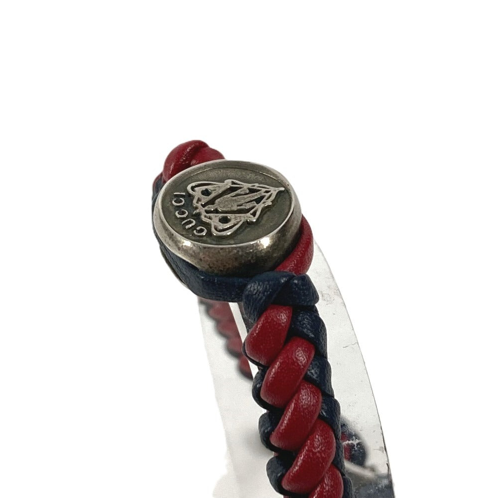 GUCCI 革ブレス ロゴ クレスト アクセサリー ジュエリー 編み込みレザー ブレスレット レザー ユニセックス ネイビー