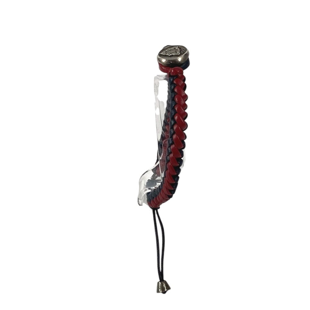 GUCCI 革ブレス ロゴ クレスト アクセサリー ジュエリー 編み込みレザー ブレスレット レザー ユニセックス ネイビー