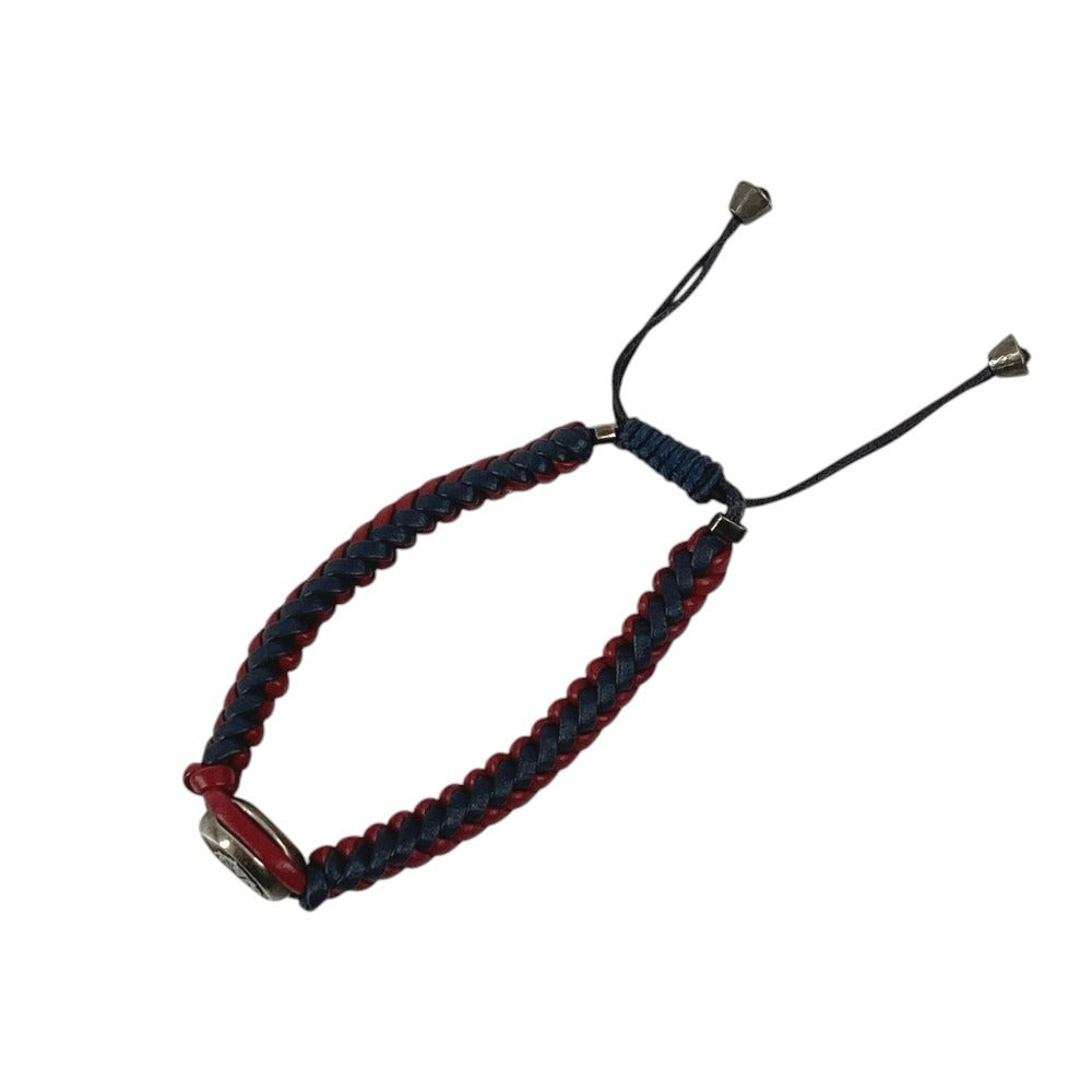 GUCCI 革ブレス ロゴ クレスト アクセサリー ジュエリー 編み込みレザー ブレスレット レザー ユニセックス ネイビー