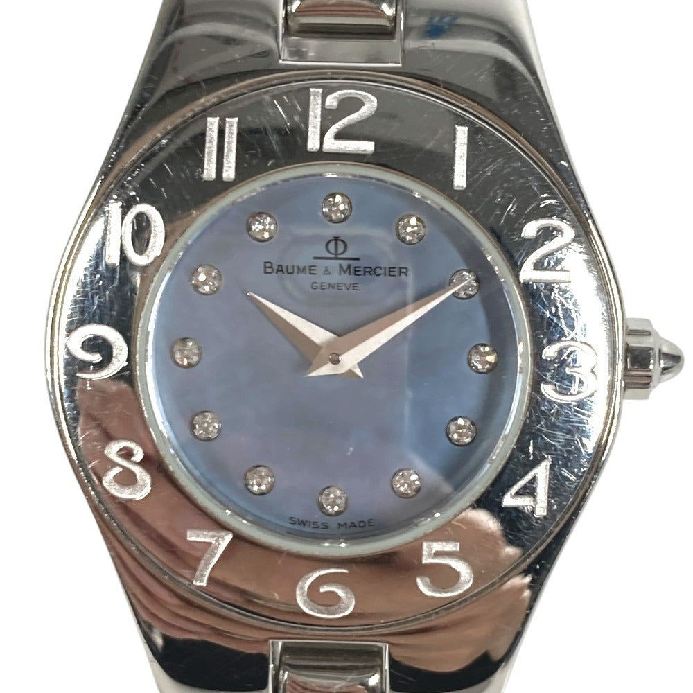 Baume & Mercier 69650 Linea 12P Diamond Blue Shell Ladies Watch SS Silver