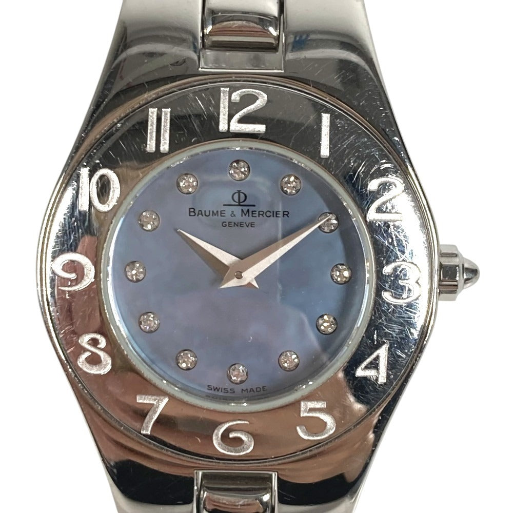 Baume & Mercier 69650 Linea 12P Diamond Blue Shell Ladies Watch SS Silver