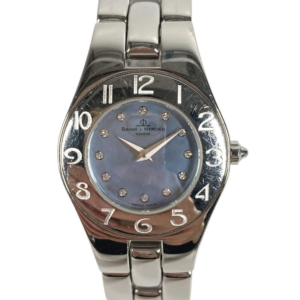 Baume & Mercier 69650 Linea 12P Diamond Blue Shell Ladies Watch SS Silver