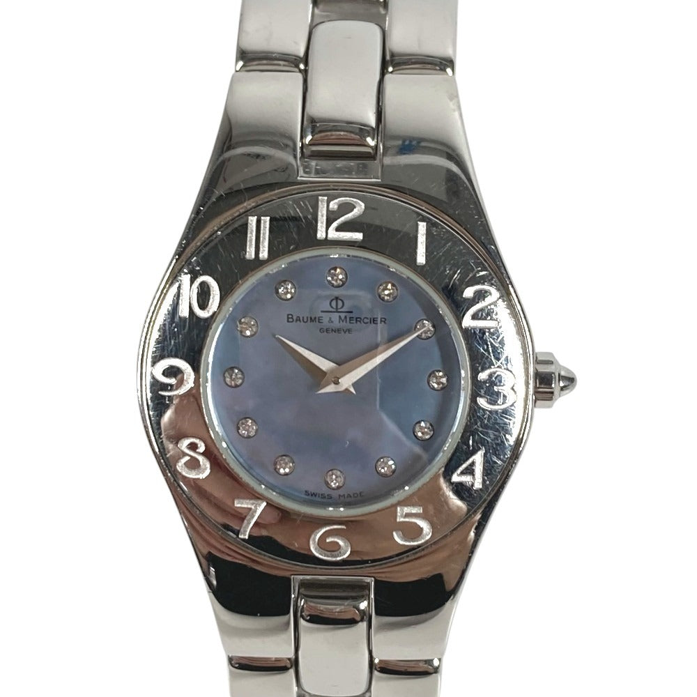 Baume & Mercier 69650 Linea 12P Diamond Blue Shell Ladies Watch SS Silver