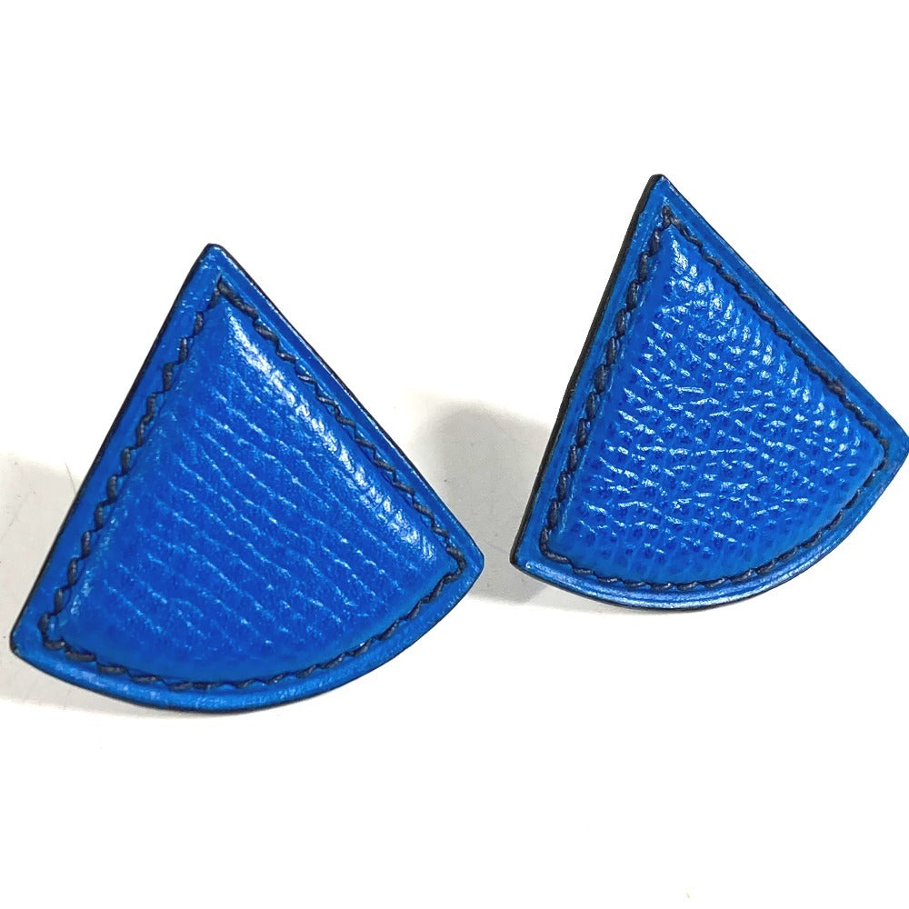 HERMES Triangle Logo Accessory Jewelry Earrings Leather Unisex Blue