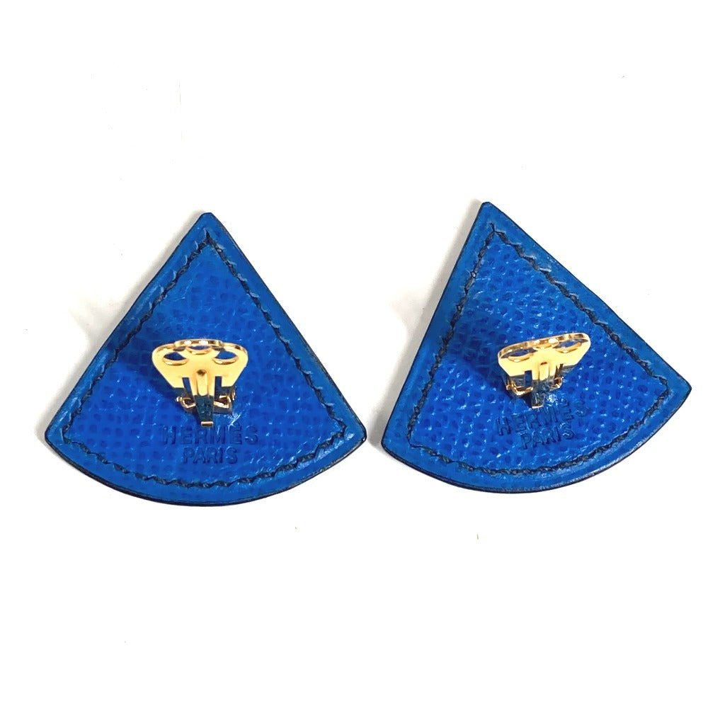 HERMES Triangle Logo Accessory Jewelry Earrings Leather Unisex Blue