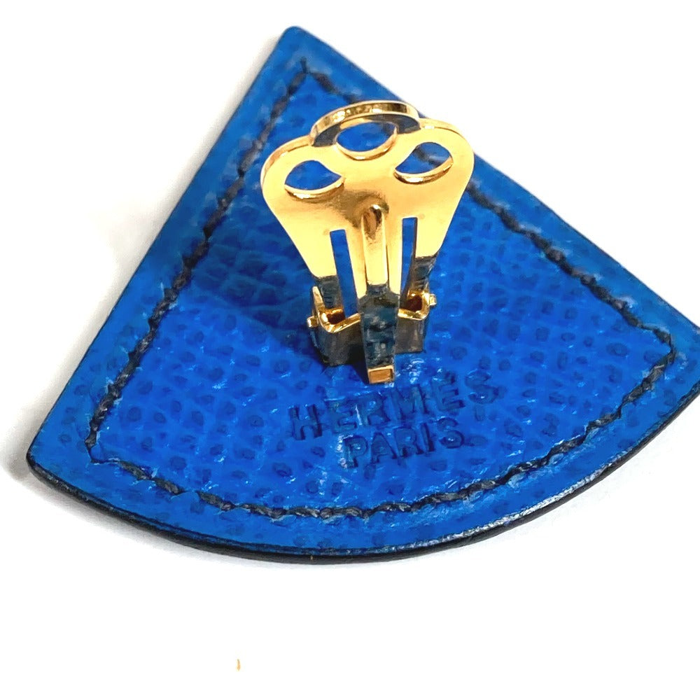 HERMES Triangle Logo Accessory Jewelry Earrings Leather Unisex Blue