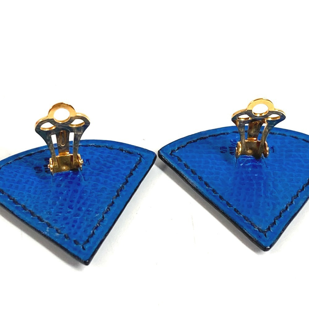 HERMES Triangle Logo Accessory Jewelry Earrings Leather Unisex Blue