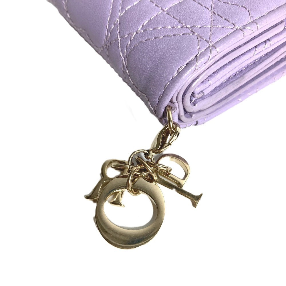 Dior Lady Dior กระเป๋าสตางค์ Lotus Wallet รุ่นลิมิเต็ดอิดิชั่นของญี่ปุ่น, กระเป๋าสตางค์แบบพับ 3 ทบ Heart Cannage หนังแกะสำหรับผู้หญิง สีม่วงไลแลค