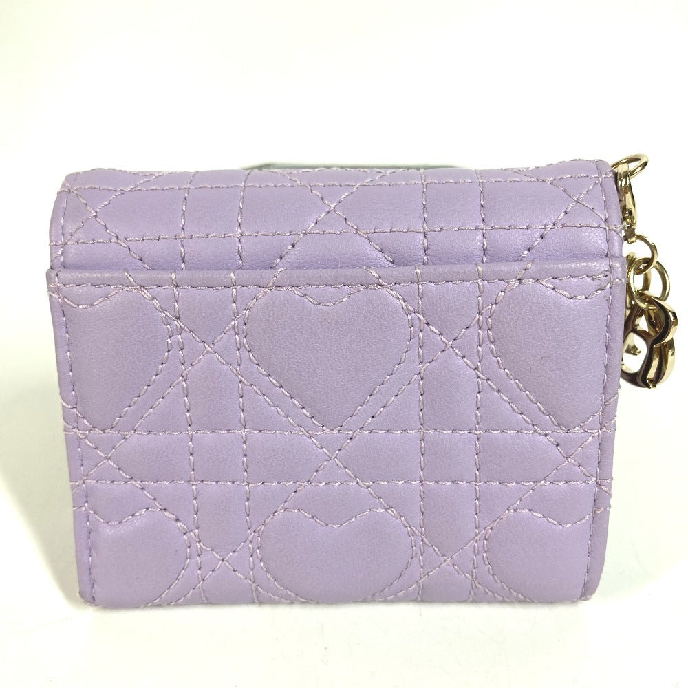 Dior Lady Dior กระเป๋าสตางค์ Lotus Wallet รุ่นลิมิเต็ดอิดิชั่นของญี่ปุ่น, กระเป๋าสตางค์แบบพับ 3 ทบ Heart Cannage หนังแกะสำหรับผู้หญิง สีม่วงไลแลค