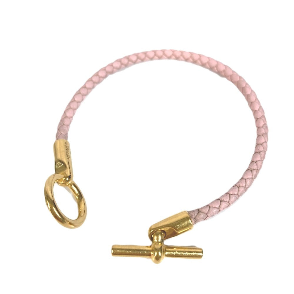 HERMES สร้อยข้อมือแบบถัก Grenan สร้อยข้อมือเครื่องประดับ หนัง ยูนิเซ็กส์ สีชมพูอ่อน