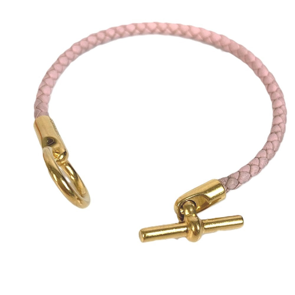 HERMES สร้อยข้อมือแบบถัก Grenan สร้อยข้อมือเครื่องประดับ หนัง ยูนิเซ็กส์ สีชมพูอ่อน