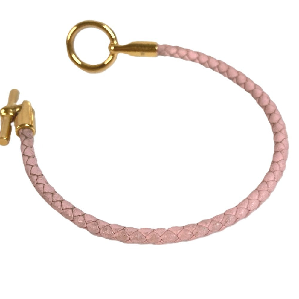 HERMES สร้อยข้อมือแบบถัก Grenan สร้อยข้อมือเครื่องประดับ หนัง ยูนิเซ็กส์ สีชมพูอ่อน