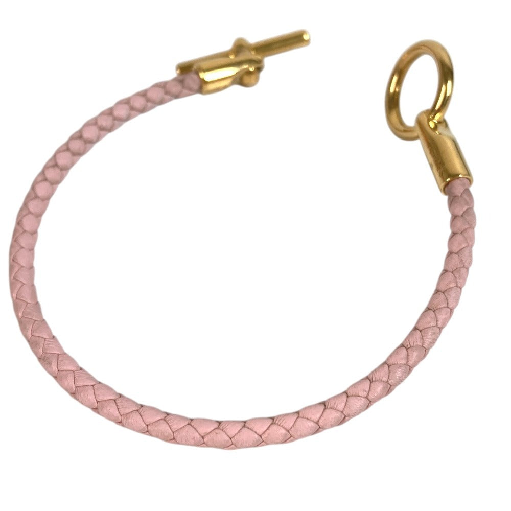 HERMES สร้อยข้อมือแบบถัก Grenan สร้อยข้อมือเครื่องประดับ หนัง ยูนิเซ็กส์ สีชมพูอ่อน