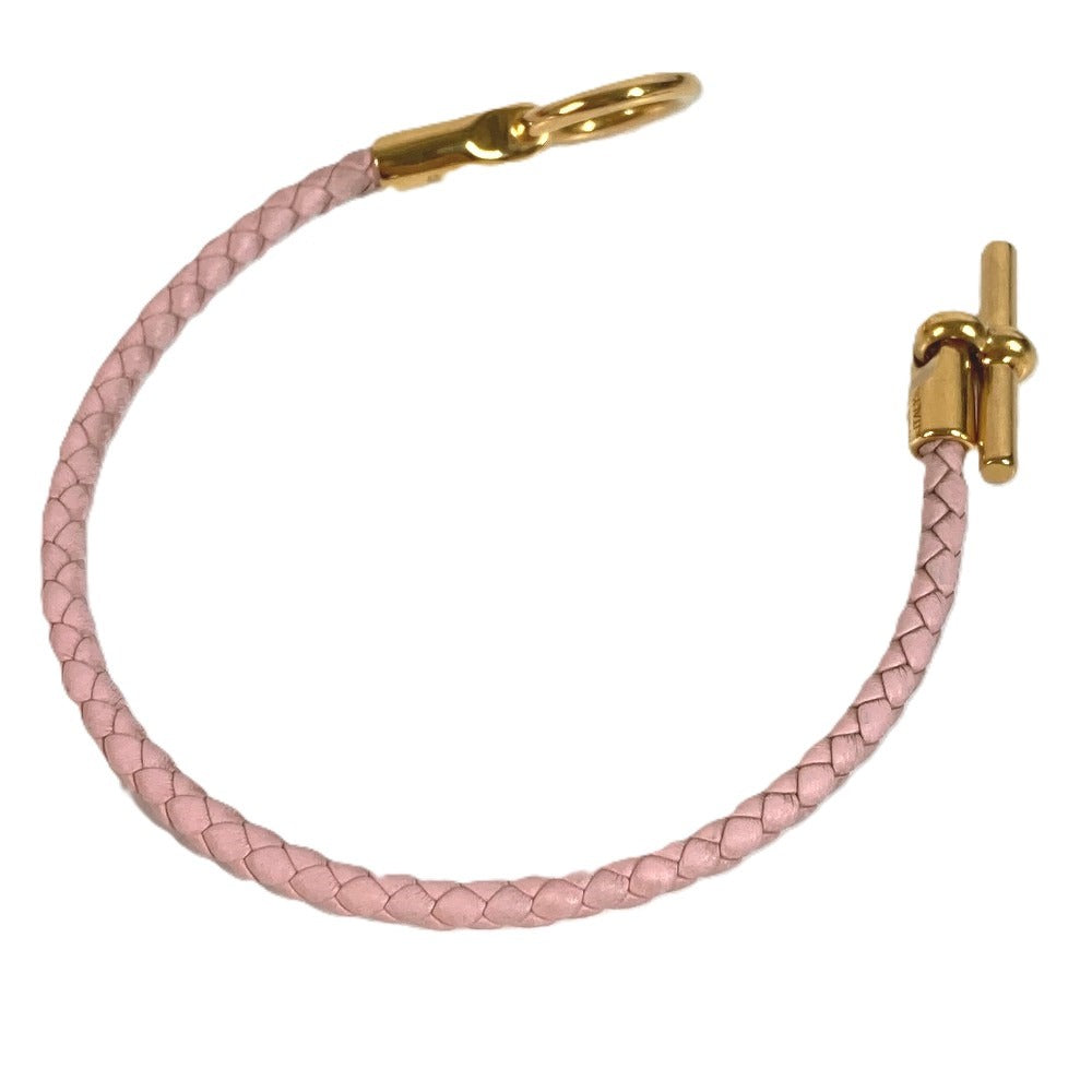 HERMES สร้อยข้อมือแบบถัก Grenan สร้อยข้อมือเครื่องประดับ หนัง ยูนิเซ็กส์ สีชมพูอ่อน