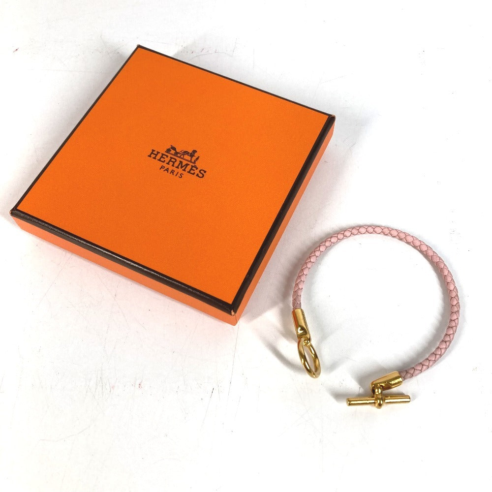 HERMES สร้อยข้อมือแบบถัก Grenan สร้อยข้อมือเครื่องประดับ หนัง ยูนิเซ็กส์ สีชมพูอ่อน