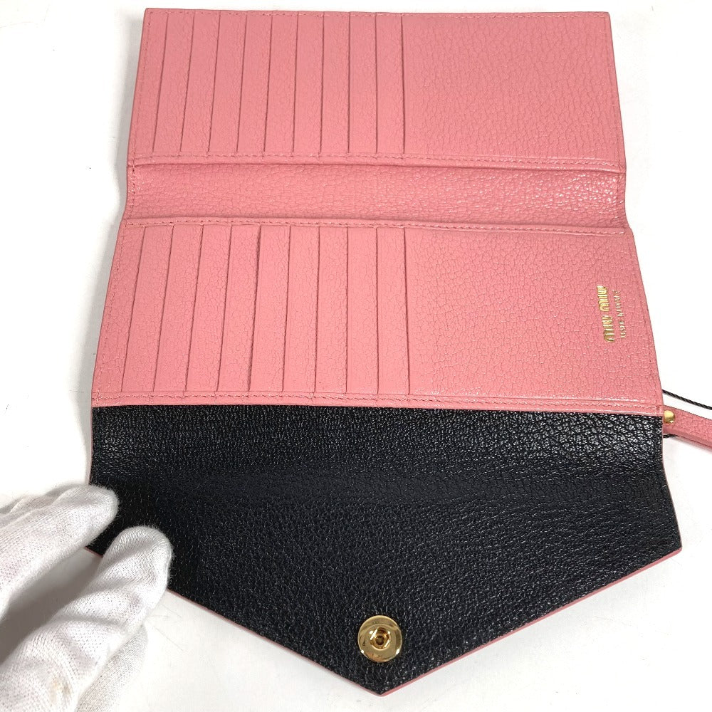 MIUMIU 5MH013 マドラス ロゴ バイカラー フラップ ロングウォレット 2つ折り 長財布 レザー ユニセックス ピンク