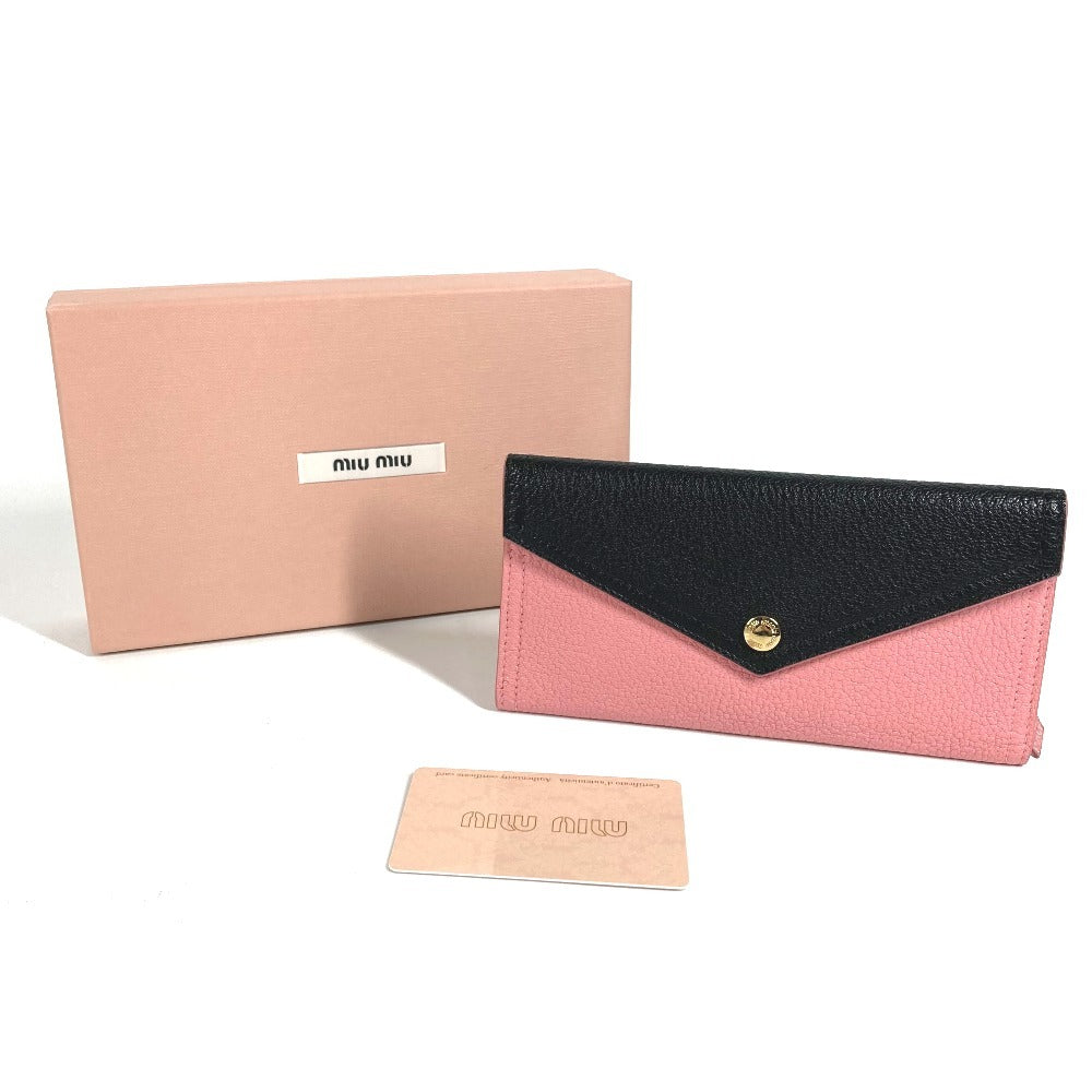 MIUMIU 5MH013 マドラス ロゴ バイカラー フラップ ロングウォレット 2つ折り 長財布 レザー ユニセックス ピンク