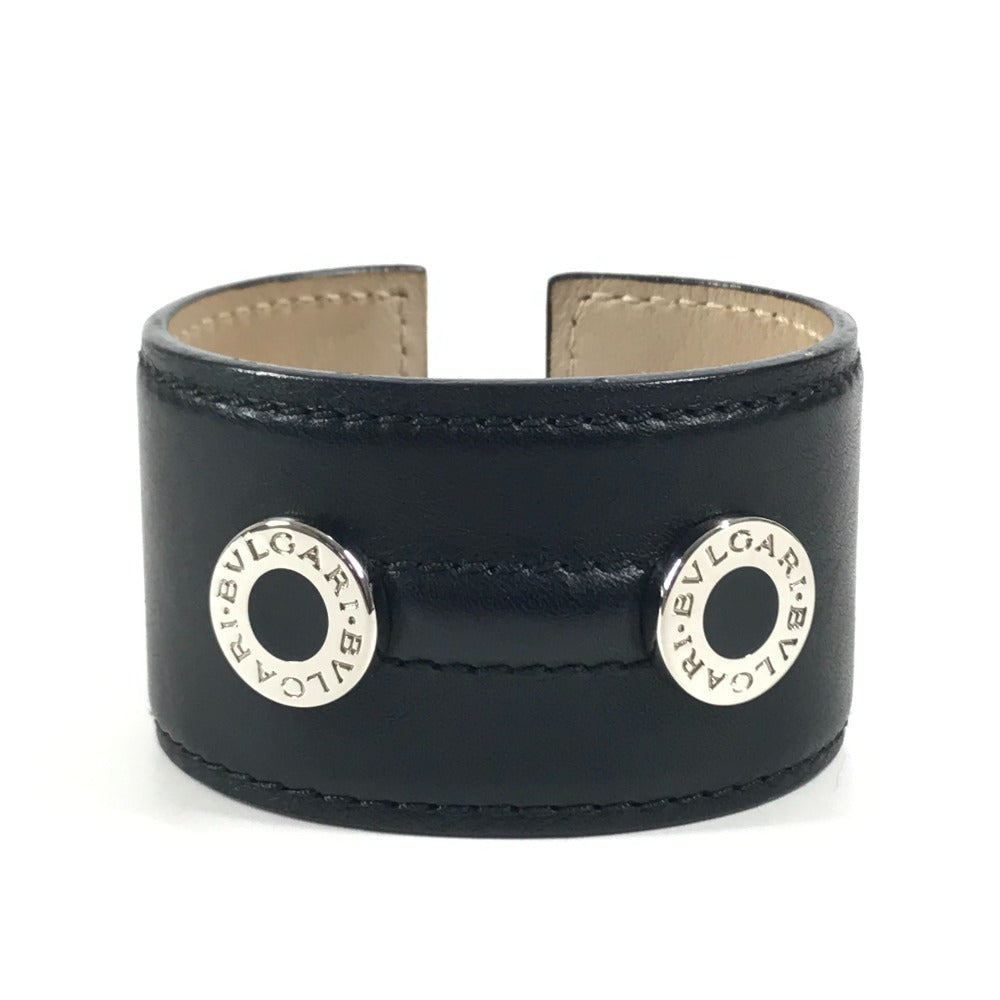 BVLGARI Bvlgari Bvlgari Logo Bangle Accessory Jewelry Bracelet Leather Black/Silver Used