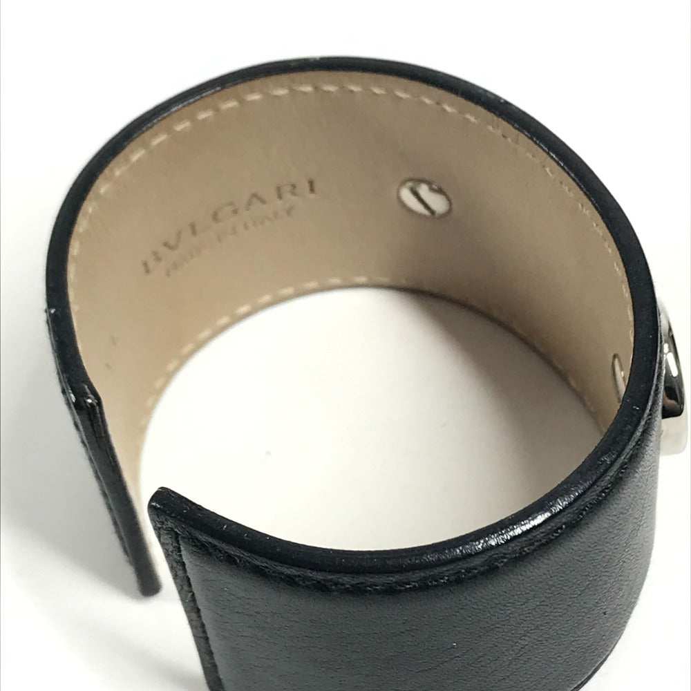 BVLGARI Bvlgari Bvlgari Logo Bangle Accessory Jewelry Bracelet Leather Black/Silver Used