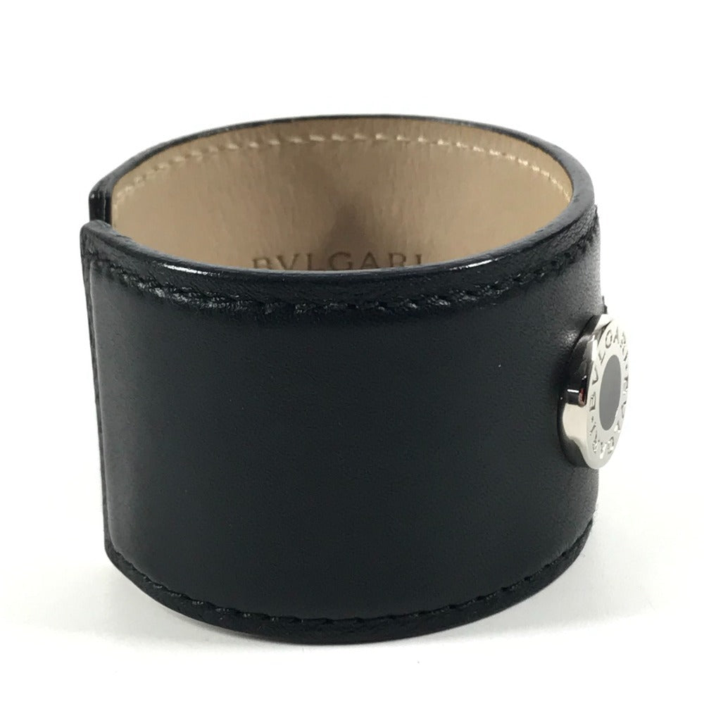 BVLGARI Bvlgari Bvlgari Logo Bangle Accessory Jewelry Bracelet Leather Black/Silver Used
