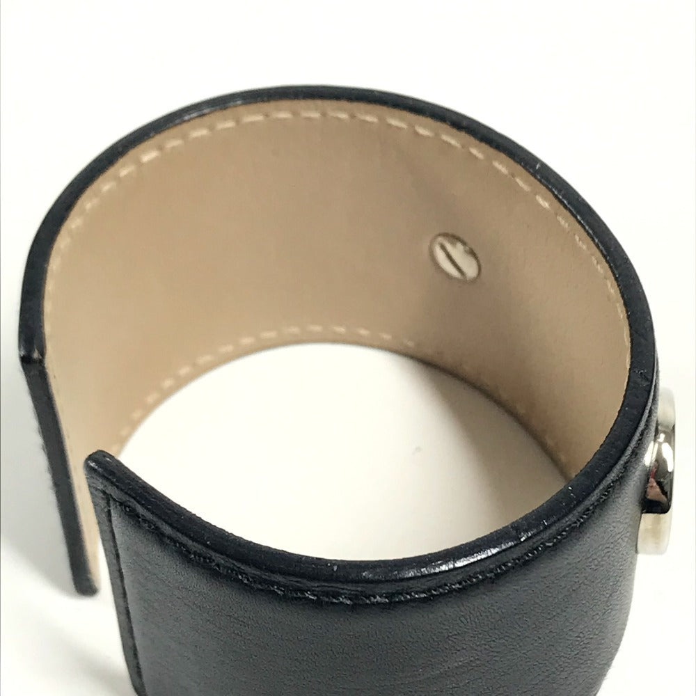 BVLGARI Bvlgari Bvlgari Logo Bangle Accessory Jewelry Bracelet Leather Black/Silver Used