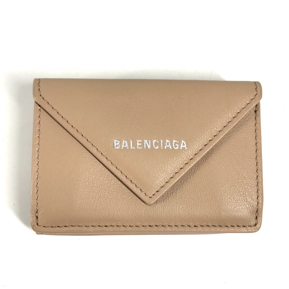 BALENCIAGA 391446 Paper mini wallet Compact Wallet Trifold wallet Leather Beige Used