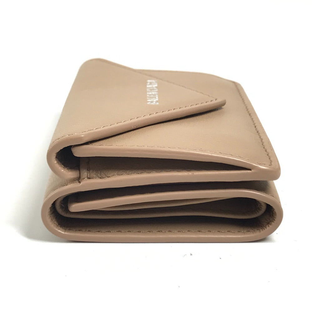BALENCIAGA 391446 Paper mini wallet Compact Wallet Trifold wallet Leather Beige Used