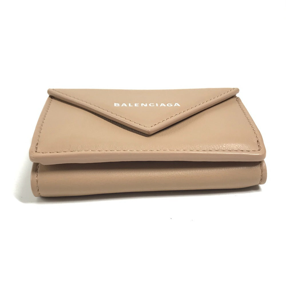 BALENCIAGA 391446 Paper mini wallet Compact Wallet Trifold wallet Leather Beige Used