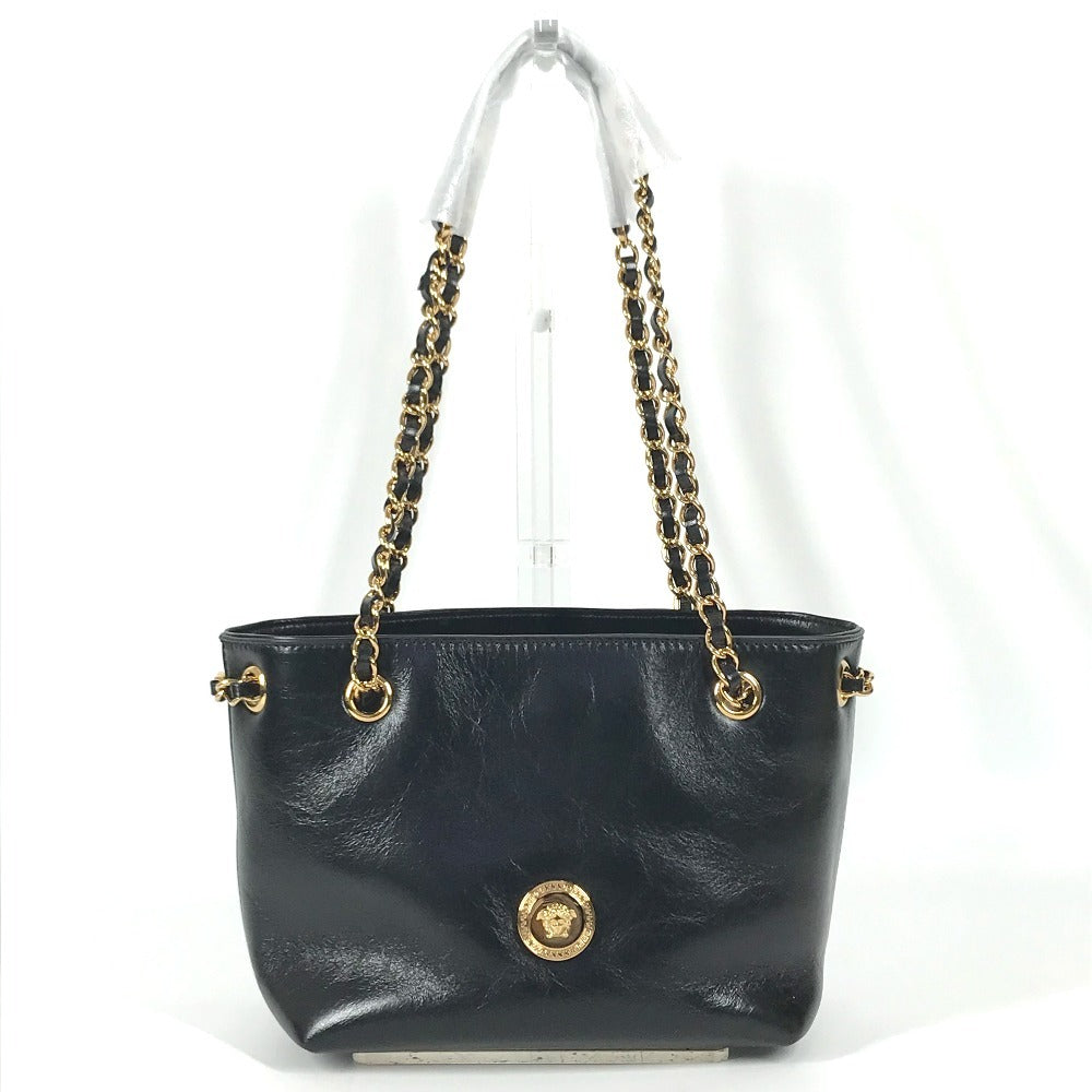 VERSACE medusa logo Bag, Tote Bag, Double Chain Bag, Chain Bag Shoulder Bag Leather Black/Gold Used