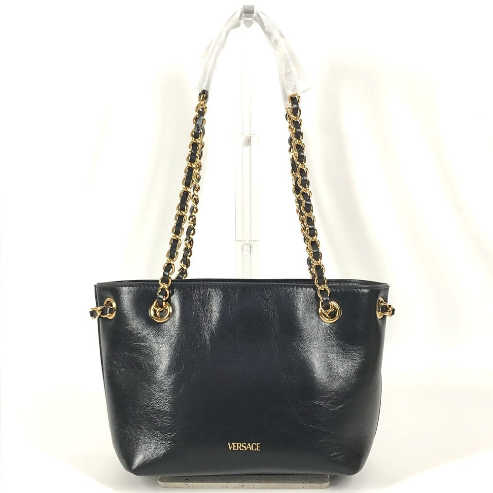 VERSACE medusa logo Bag, Tote Bag, Double Chain Bag, Chain Bag Shoulder Bag Leather Black/Gold Used