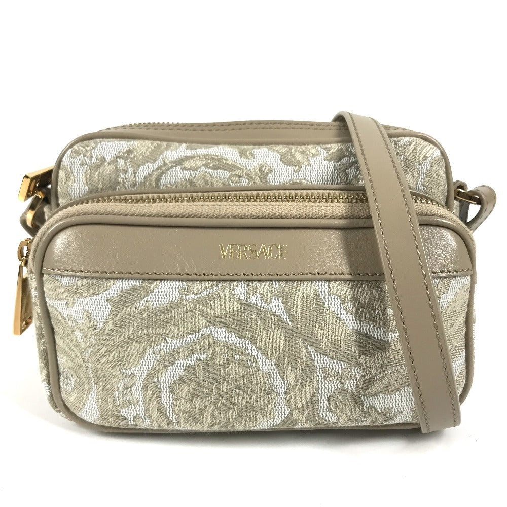 VERSACE Greca logo Pochette Bag Crossbody Shoulder Bag Leather/Canvas Beige Used