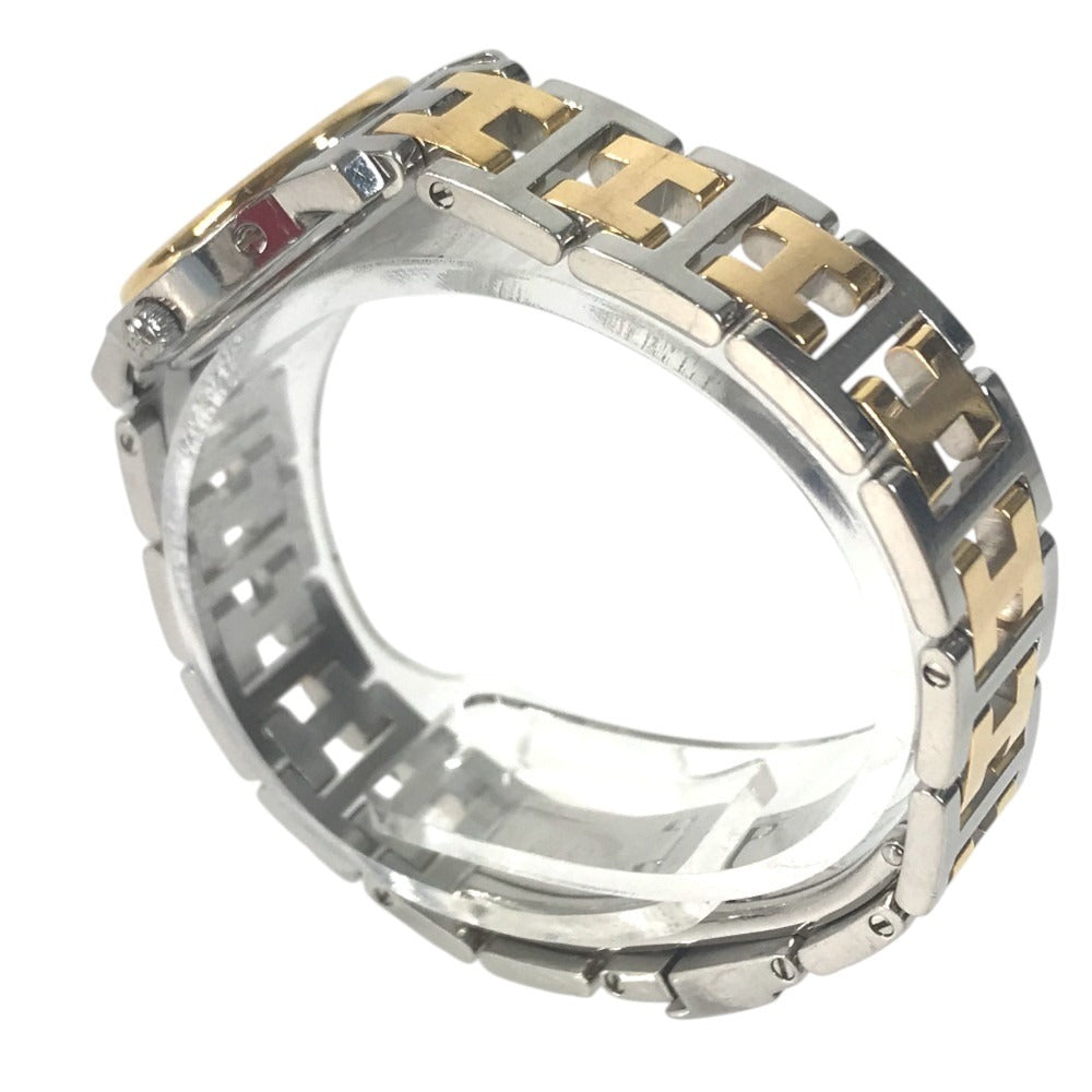 HERMES CL4.222 12P Diamond Butterfly Buckle Combination Clipper Nacre Quartz Date Watch Round Face Two-tone Wristwatch Gold Plated / SS Silver/Gold Used