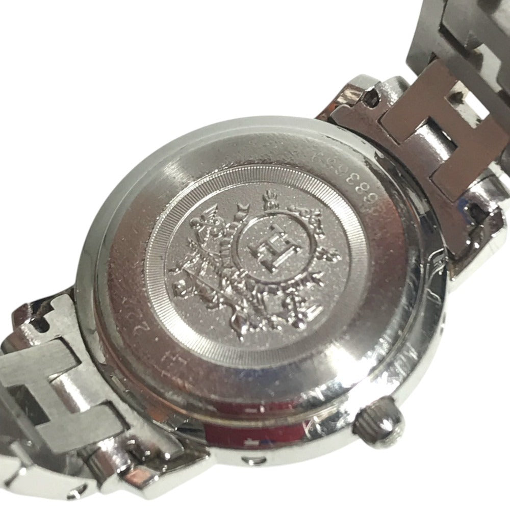 HERMES CL4.222 12P Diamond Butterfly Buckle Combination Clipper Nacre Quartz Date Watch Round Face Two-tone Wristwatch Gold Plated / SS Silver/Gold Used