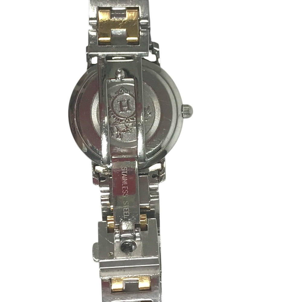 HERMES CL4.222 12P Diamond Butterfly Buckle Combination Clipper Nacre Quartz Date Watch Round Face Two-tone Wristwatch Gold Plated / SS Silver/Gold Used