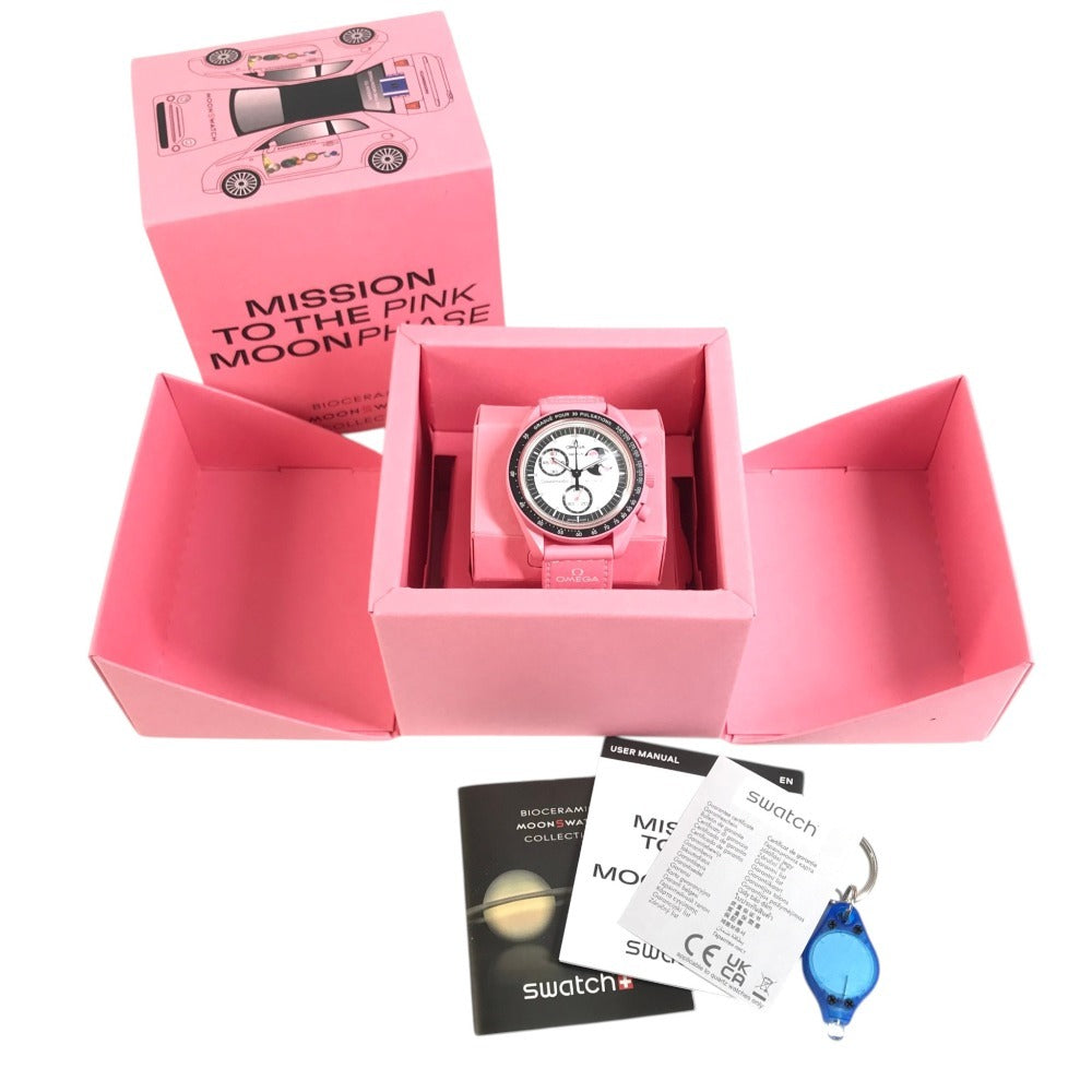 Swatch SO33P700 OMEGA collaboration MISSION TO THE PINK MOONPHASE Men's Watches Wristwatch pink Used