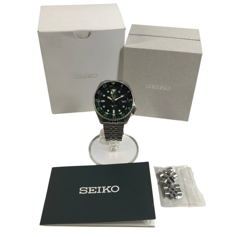 SEIKO SBSC019 5Sports SKX GMT series Seiko Five Sports Men's watch, open case back Wristwatch SS Silver/Green Used